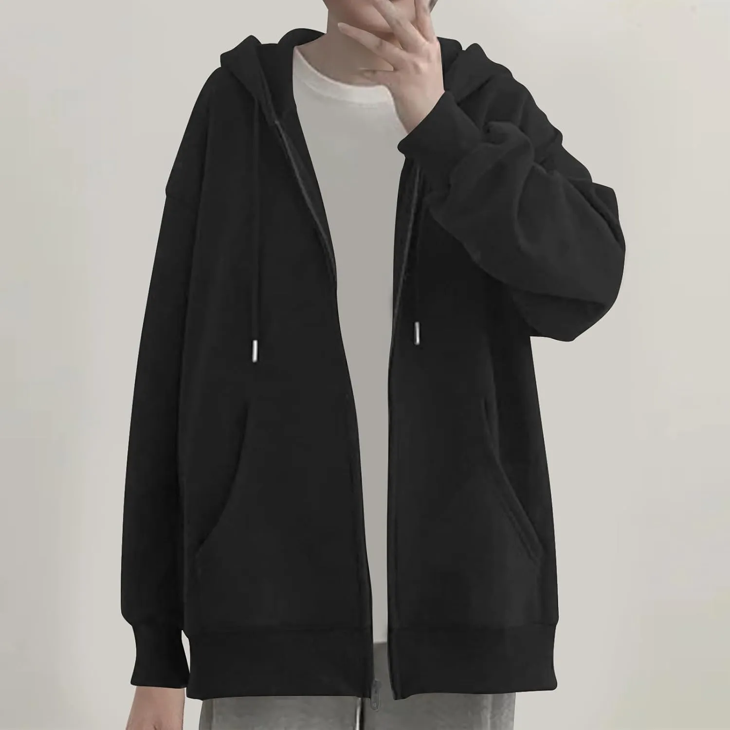 Womens Zip Up Hoodies 2024 Fall Winter Fashion Long Sleeve Hooded Sweatshirt Oversized Fleece Jacket with Pockets