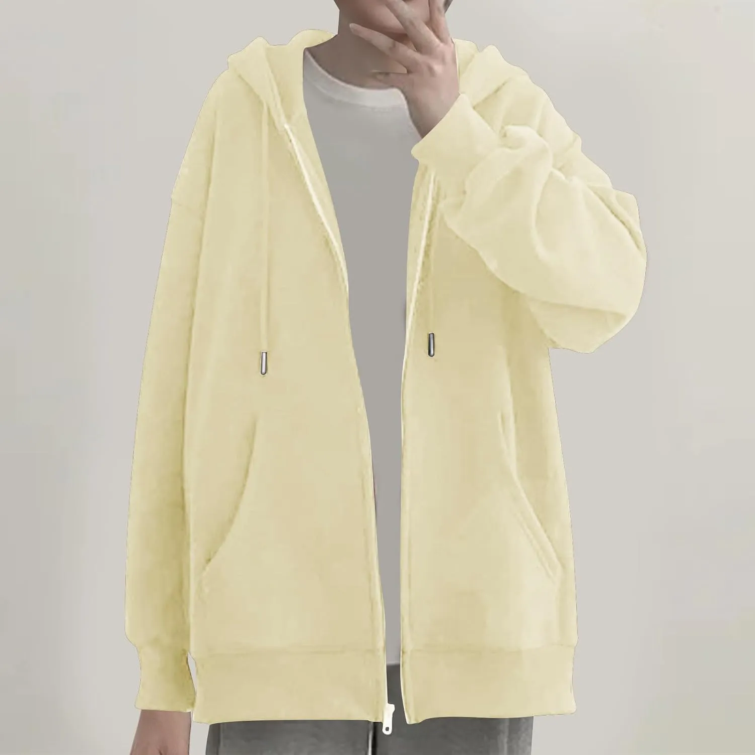 Womens Zip Up Hoodies 2024 Fall Winter Fashion Long Sleeve Hooded Sweatshirt Oversized Fleece Jacket with Pockets