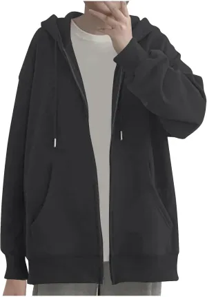 Womens Zip Up Hoodies 2024 Fall Winter Fashion Long Sleeve Hooded Sweatshirt Oversized Fleece Jacket with Pockets