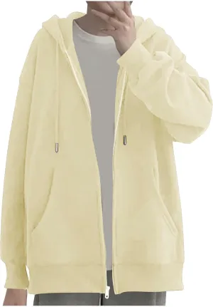 Womens Zip Up Hoodies 2024 Fall Winter Fashion Long Sleeve Hooded Sweatshirt Oversized Fleece Jacket with Pockets