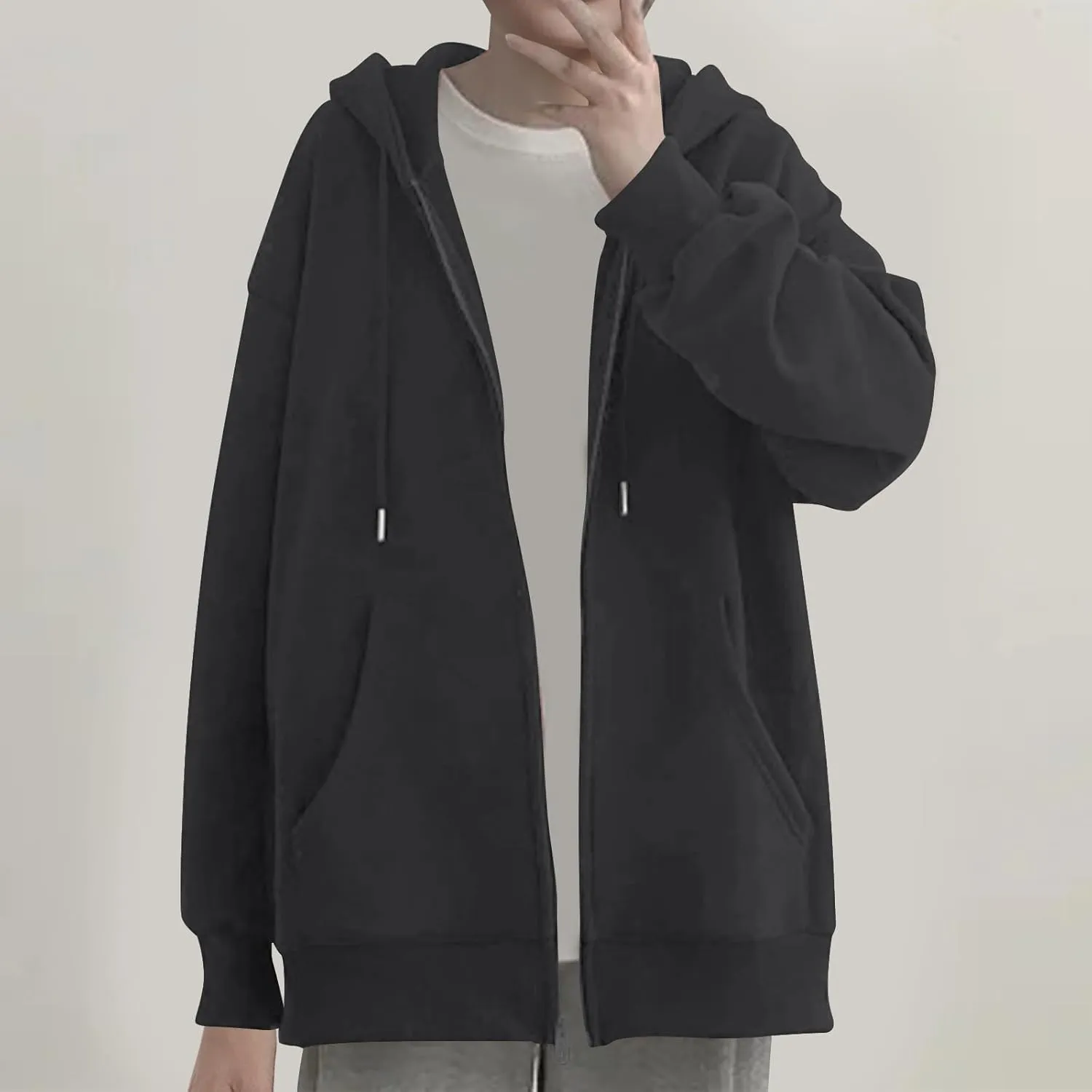 Womens Zip Up Hoodies 2024 Fall Winter Fashion Long Sleeve Hooded Sweatshirt Oversized Fleece Jacket with Pockets