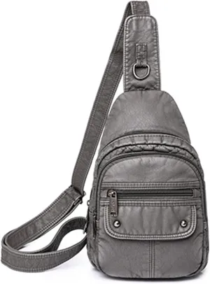Womens's Vintage Sling Bag for Women Leather Chest Bags Crossbody Daypack Purse Shoulder Backpack Satchel Bag