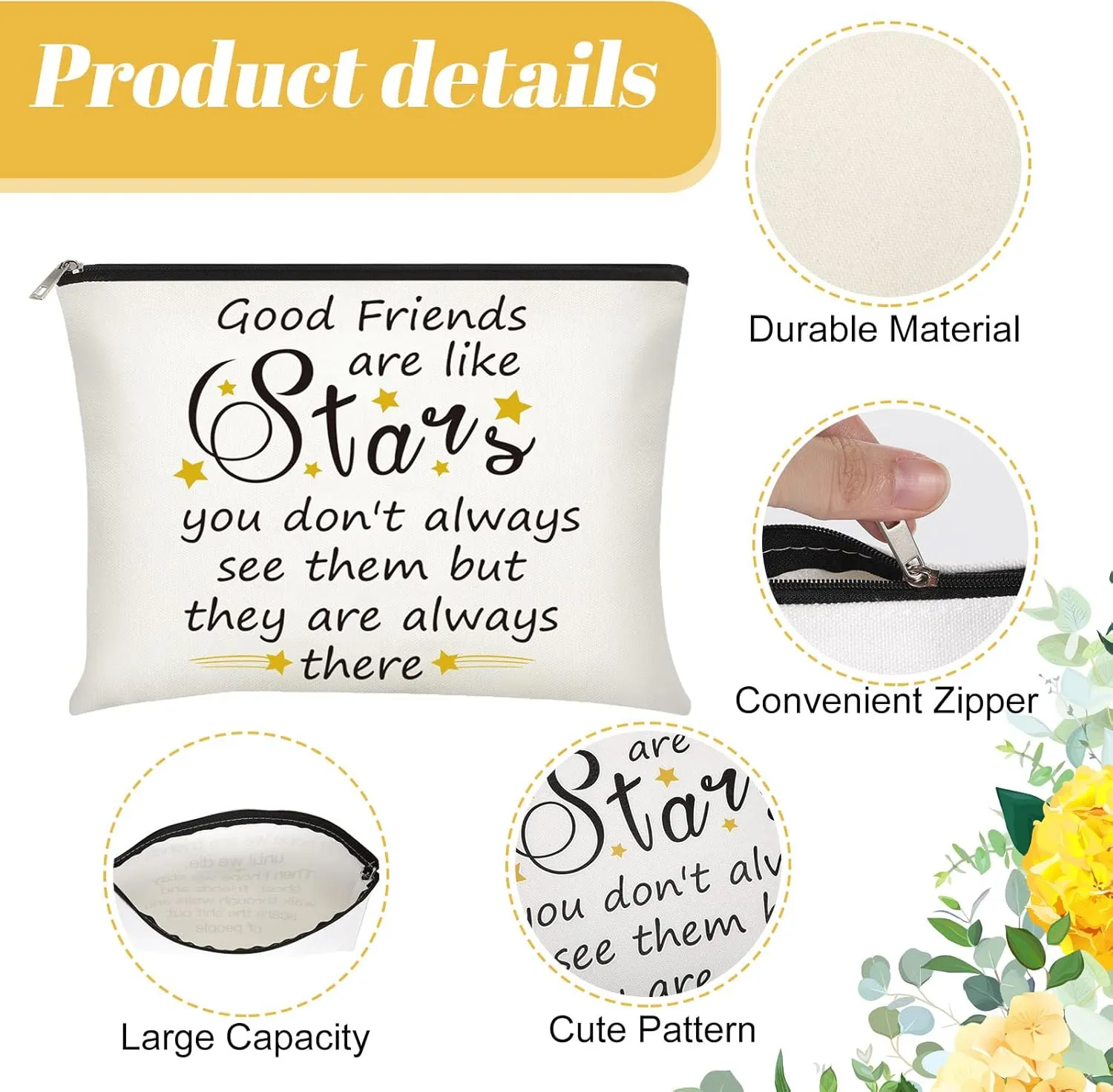 Xuniea 6 Pieces Friendship Cosmetic Bag Gifts for Women Girls Weekend Friends Makeup Bag for Friendship Travel Pouch Friend BFF Gifts for Women Birthday(Star Pattern)