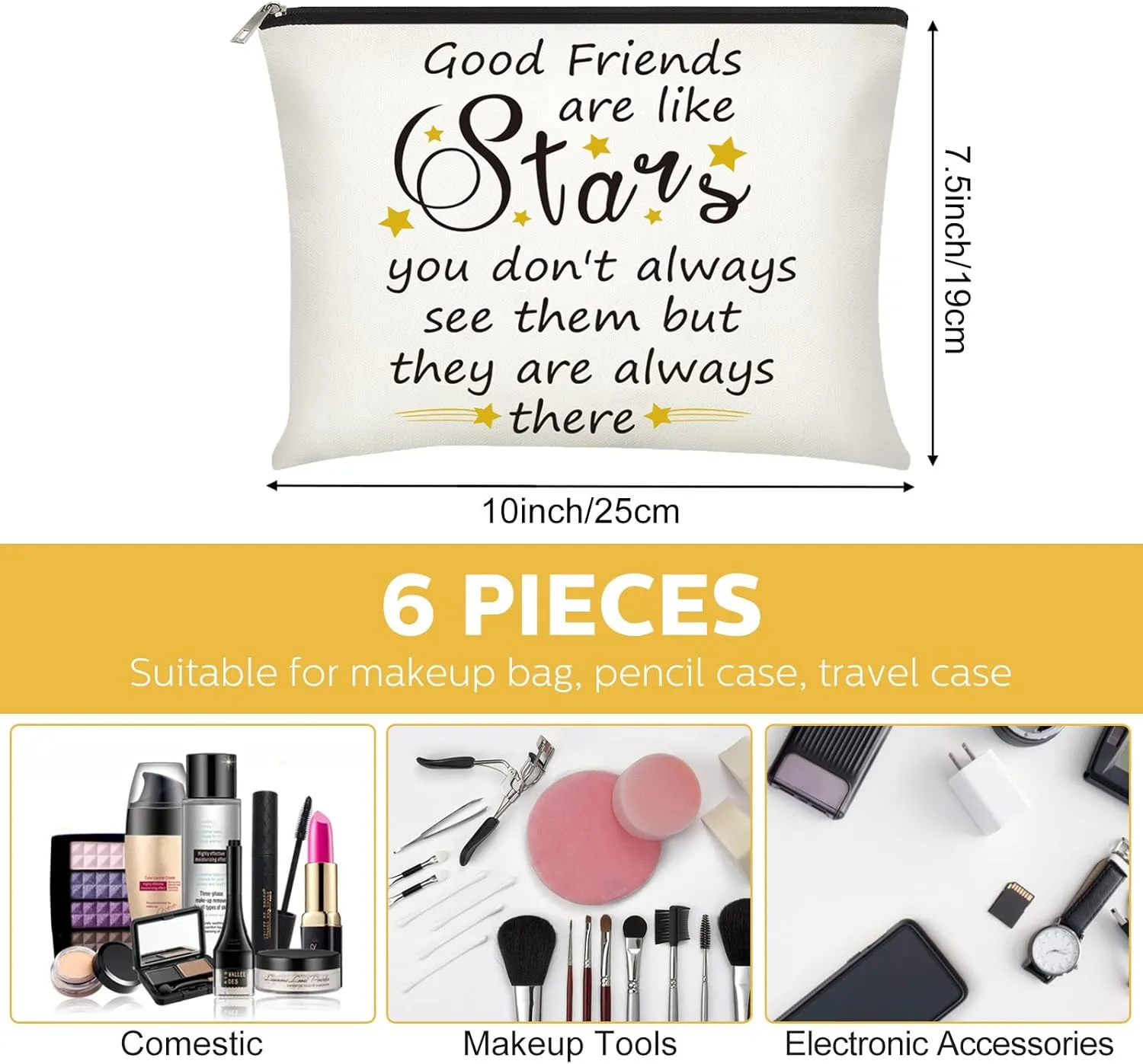 Xuniea 6 Pieces Friendship Cosmetic Bag Gifts for Women Girls Weekend Friends Makeup Bag for Friendship Travel Pouch Friend BFF Gifts for Women Birthday(Star Pattern)
