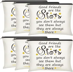Xuniea 6 Pieces Friendship Cosmetic Bag Gifts for Women Girls Weekend Friends Makeup Bag for Friendship Travel Pouch Friend BFF Gifts for Women Birthday(Star Pattern)