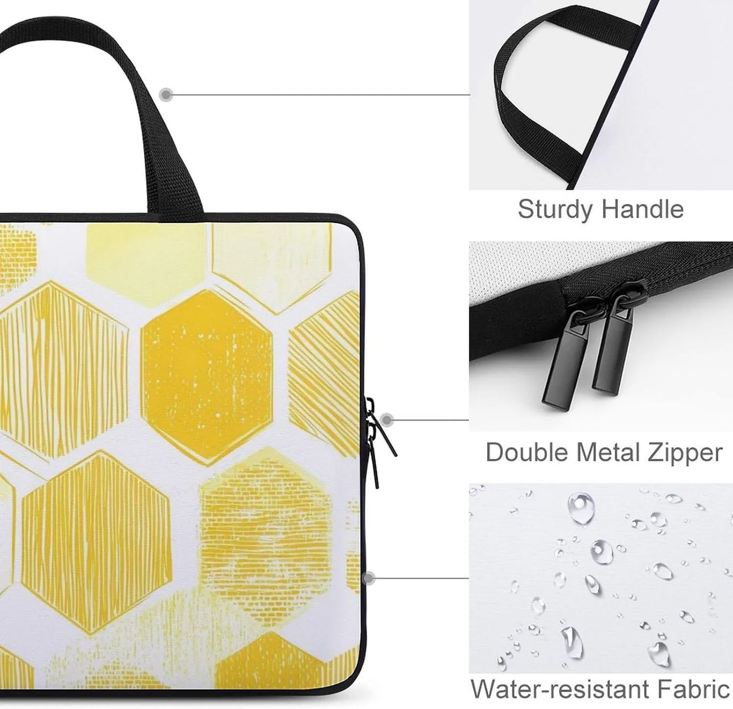 Yellow Honeycombs Laptop Sleeve Bag Computer Carrying Case Laptops Protective Cover for Travel Business