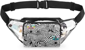 Zebra Clear Fanny Pack Stadium Approved Adjustable Clear Belt Bag Cute Waist Bags for Women Men Travel Sports Events Hiking Concerts