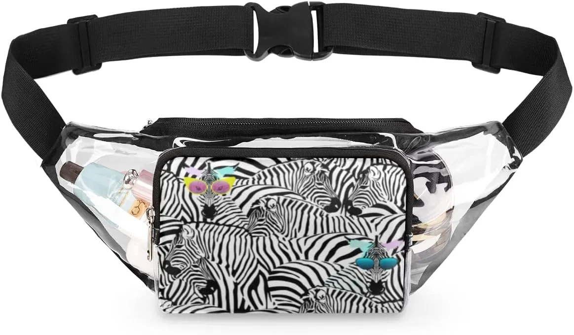 Zebra Clear Fanny Pack Stadium Approved Adjustable Clear Belt Bag Cute Waist Bags for Women Men Travel Sports Events Hiking Concerts