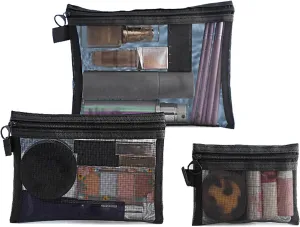 Zittop 3-Piece Mesh Cosmetic Bag Set, Make up Bag with Zipper Cosmetic Organizer Pouch for Daily or Travel to Keep Small Items