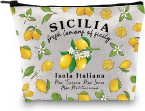 Zuo Bao Sicily Lemons And Limoncello Sicilia Island Italy Gift Sicily Makeup Bag Lemon Cosmetic Bag Travel Lover Europe Travel Gift (SICILIA)