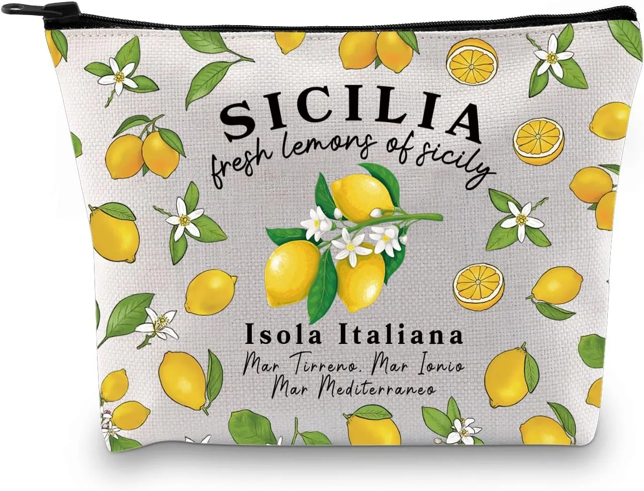 Zuo Bao Sicily Lemons And Limoncello Sicilia Island Italy Gift Sicily Makeup Bag Lemon Cosmetic Bag Travel Lover Europe Travel Gift (SICILIA)